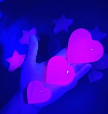 3 Pieces Pink Mangano Calcite Heart UV Reactive Glow Fluorescent  picture