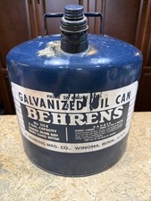 Vintage Behrens Galvanized Gas Oil Can 5 Gallon blue No. 115-E Clean Inside picture