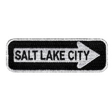 SALT LAKE CITY ONE-WAY SIGN EMBROIDERED IRON-ON PATCH UTAH SOUVENIR ROAD MORMON picture