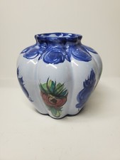 Vintage Hand Painted Floral Art Pottery Vase by Vestal Alcobaca Portugal 4” picture
