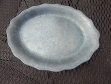 18th/early 19th c. Antique Pewter Oval platter with wavy serpentine rim no marks picture