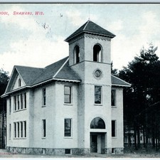 c1900s St. Jakobi Lutheran School Shawano WI Postcard Kruegers Drug Store Kropp picture