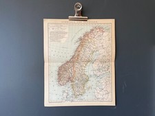 Sweden and Norway  Rare Antique Brockhaus Map Print from 1900's FREE POSTAGE picture