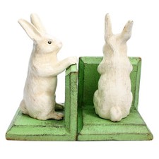 HomArt Bunny Bookends Cast Iron White 3-inch set of 2 Standard Functional picture