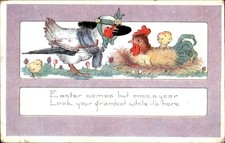 Easter Chicken and Hen with Chicks Animals Whitney c1900s-10s Vintage Postcard picture