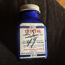Vintage Blue Glass bottle Thyptol by Wyeth 3oz for Poison Ivy, Oak & Sumac picture