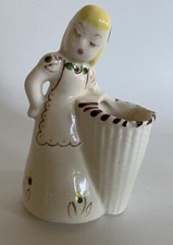 Vtg Rio Hondo Pottery Girl w/Basket Planter Made in California 5.75in T picture