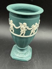 Wedgewood Jasperware Stemmed Vase Spruce Green With Cherubs 4 3/4 “ picture