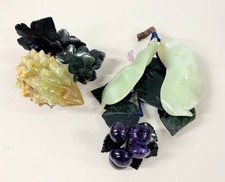 VTG Stone Alabaster Jade Amethyst Rose Quartz Durian, Pea Pods & Grapes W Leafs picture