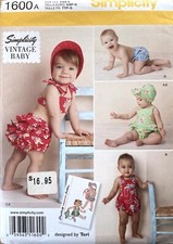 Simplicity 1600 Vintage Baby Romper Bonnet Pattern Size XXS-L Uncut picture