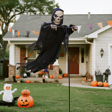 Larpgears Outdoor Halloween Skeleton Decorations, 7.8Ft Flying Rotated Skull Rea picture