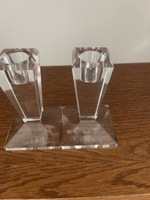 Set Of 2 Oleg Cassini Crystal Candle Holders Signed 4 Inches EUC picture