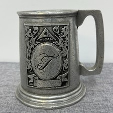 Vintage Wilton Armetale Alcan Pewter Tankard Mug Initial T Scroll Barware picture