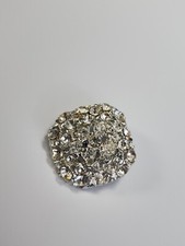 Square Brooch Pin Silver Color Covered in Clear Faceted Faux Gems Sparkle picture