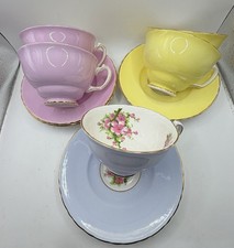 Vintage Adderley Floral Bone China Teacup & Saucer Lot 5 Pastel Harlequin Set picture