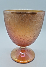 Vtg Jeanette MARIGOLD Iridescent Crackle Carnival Glass Goblet Tumbler Footed picture