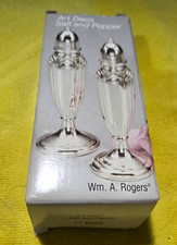 Wm. A. Rogers Art Deco Silver Metal Salt & Pepper  2 Shakers w/ Box MPN 11 80252 picture