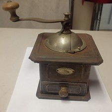 Vtg Peugeot Freres Coffee Mill France  Manual Grinder Wood Brass Stainless Works picture