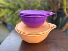 Tupperware Thatsa Bowls 2 piece set PAPAYA 12 CUPS AND PURPLE 6 CUP NEW picture