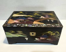 Vintage Japanese  Oriental Music Jewelry Box Black Lacquer picture