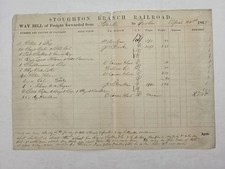 1865 antique STOUGHTON BRANCH RR boston ma WAY BILL OATS FLOUR MERCHANDISE picture