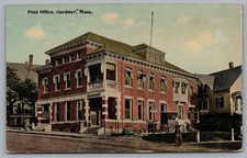Post Office Gardner MA 1911 Vintage Street Scene Postcard TS-256 picture