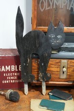 Vintage Halloween Black Cat Arched Back wood Decoration Sign Antique picture