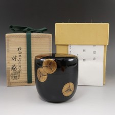 WAJIMANURI Wajima Lacquerware Hayashi Kachi Saku Hiougi Maru Maki-e Nai Gin Kuro picture