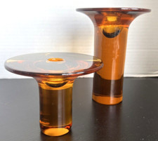 Nanny Still Riihimaen Lasi Oy Finland Amber Ambra Glass Candlestick Holders MCM picture