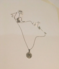 14K White Gold Lab-Grown White Sapphires St. Jude Medal Necklace picture