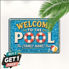 Backyard Poolside Barbecue Party Summer Lounge Decor Metal Tin Sign 8x12 picture
