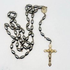 Vintage CHAPEL STER Rosary Hematite Beads Sterling Crucifix Catholic Religious picture