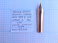 Nib: PARKER VACUMATIC OVERSIZE, Ex Fine Tip, Flex, 33.5 x 8.2mm, 1948, 14k, NOS picture