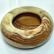 Vtg Agate Rock Ashtray Small 3” Beautiful Design Boho Natural Decor Brown Tan picture