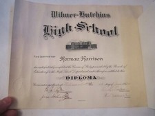 1934 WILMER-HUTCHINS HIGH SCHOOL DIPLOMA CERTIFICATE - WD picture