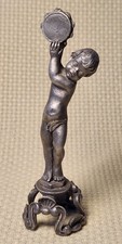 Vintage Cherub Angel W/Tambourine Pewter Rococo Revival Decor Figurine 4