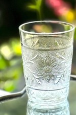 Vintage Anchor Hocking Sandwich Clear 9 Oz Flat Tumbler Glass Floral Scroll USA picture