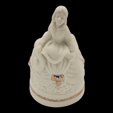 Vintage White Porcelain Bell Girl in Dress Gold Accents picture