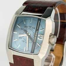 DIESEL DZ-1123 Unisex Quartz Watch 36mm Silver Black Leather Strap picture