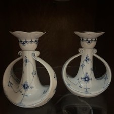 Bing & Grohndel (B&G)  Pair Candlesticks Blue & White  Vtg  6” Tall picture
