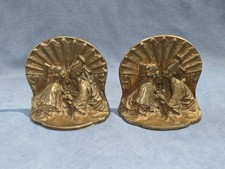 VINTAGE BRON MET ART DECO ASIAN SIAM COUPLE KISSING CAST METAL BOOKENDS (PL68) picture