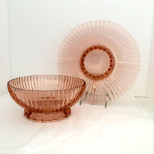 Anchor Hocking Vintage Pink Depression Glass 10” Bowl Ribbed and Serving Plate picture