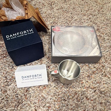 Brand New Danforth Handmade Pewter Cup w/ Original Box & plate with spoon picture