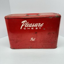 Vintage Antique 1950s Pleasure Chest PAL Smaller Cooler Red Metal Picnic picture