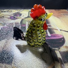 Glass Rooster Chicken Fritz and Floyd Figurine Green Yellow Black Red aprox 2”T picture