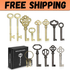 12pcs Skeleton Key Set | Universal Hollow Barrel Keys for Antique Cabinet Door picture