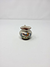 West Germany Pottery Pitcher Hand-painted w/Flowers & Bird - Brown Blue Yellow picture