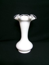 Elegant Silvercrest Vintage Ruffled-Edge White Milk Glass 8” Flower Vase picture