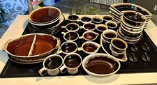 42 Pc Pfaltzgraff Gourmet Brown Drip Glaze Mugs Saucers Dessert/Luncheon Plates picture