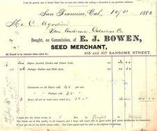 1882 San Francisco E.J. Bowen Seed Merchant Billhead picture